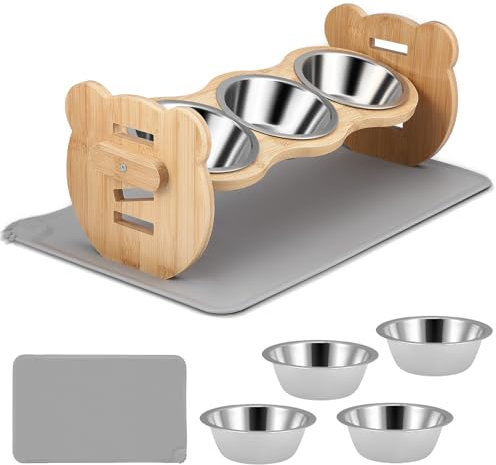 Raised Cat Bowls, Tilted Elevated Dog Bowls 3 Angles Adjustable, Food Feeding Station for Small Dog, 4 Stainless Steel Cat Food Bowls in Stand, Water Stand Pet Feeder Set for Cats and Puppy
