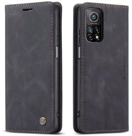 SLWYF Handyhülle für Xiaomi Mi 10T 5G/Mi 10T Pro 5G/Redmi 30S/Redmi K30S Hülle Premium Lederhülle Klappbar Flip Case Tasche Magnet Kartenfach Standfunktion Klapphülle Schutzhülle für Mi 10T,Schwarz