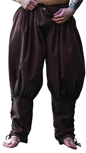 Leonardo Carbone® Wikinger Rushose Norman - Herren Hosen, Mittelalter Kleidung, Wikinger Hose, Kostüm Herren, Festival Outfit, Vikings, LARP, Cosplay, Freizeithose Lang - 100% Baumwolle Braun 2XL
