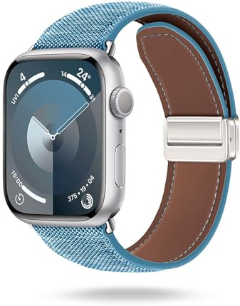 ONEFLOW Denim Loop kompatibel mit Apple Watch, Armband aus Jeans Stoff, Ersatzarmband in Demin Design, Textil iWatch Armbänder Damen Herren Ersatz Watch Band Magnetisch