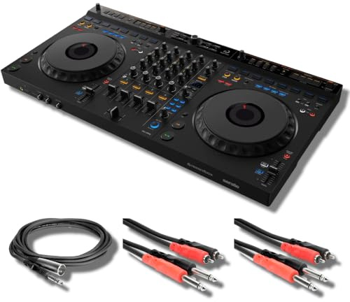 DDJ-GRV6 4-Channel DJ Controller with 2x Hosa CPR-203 Dual 1/4 to Dual RCA Cables and Hosa STX-105M 1/4 TRS to XLR Cable