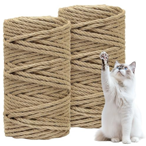 Corde Arbre à Chat, 8 mm x 50 m Corde à grattoir Chat Sisal Naturelle, Corde D'épée d'arbre de Chat pour Le Tapis de Grattage de Chat