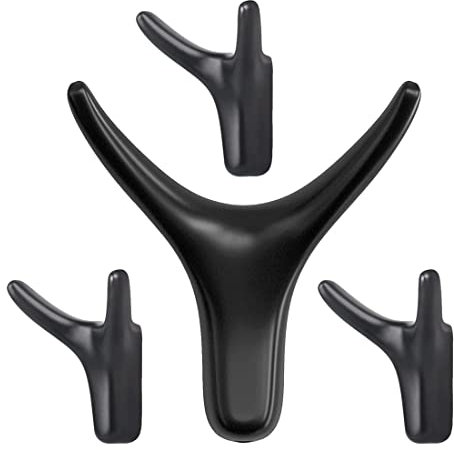 Adicase 4 Stück Doppelt Wandhaken, Garderobenhaken Wandmontage Kleiderhaken Zinklegierung Handtuchhaken Ideal für Garderobenhaken Badezimmer Küche Büro mit Schrauben – schwarz