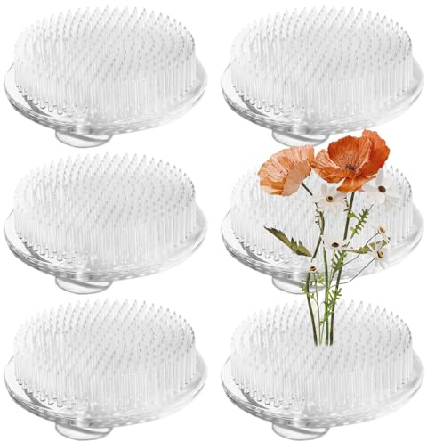YOUNGSAY 6 STK Kenzan, 7cm Rund Kunststoff Ikebana Igel, Transparent Ikebana Kenzan mit 3 Saugnäpfen, Kenzan Blumensteckigel Set für DIY Blumen-Kunsthandwerk