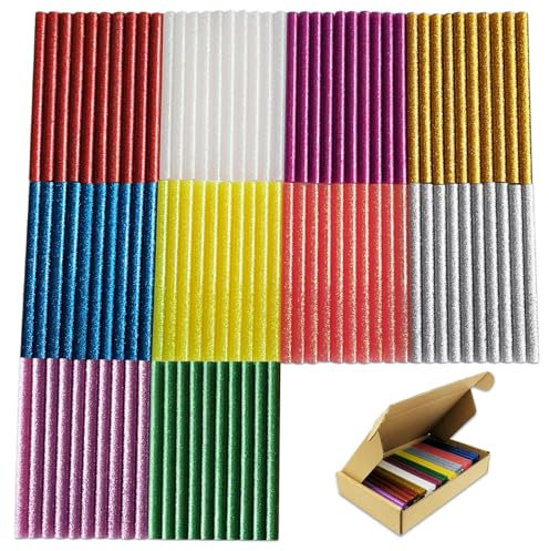Raintwo 100 bastoncini per colla a caldo, multicolore, 100 x 7 mm, per pistola per colla a caldo