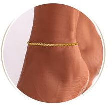 RoseJeopal 18K Gold Stainless Steel Anklets for Women, Hypoallergenic Twist Rope Gold Anklets with Gift Box