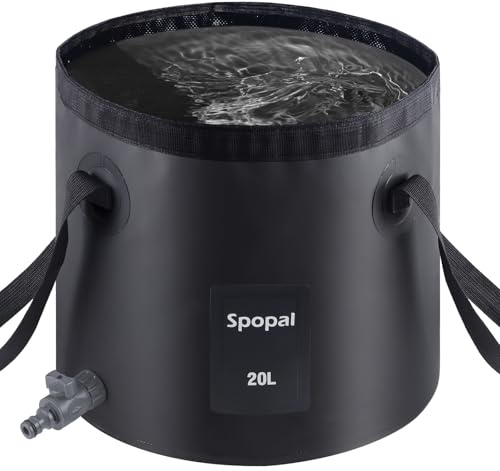 Faltbarer Eimer 20L mit Wasserhahn, Spopal Outdoor Falteimer, Faltschüssel | Leicht zu dosierendes Wasser, Tragbarer Wassereimer, Falteimerfür Camping Angeln Reisen Garten Party Camping Autowäsche