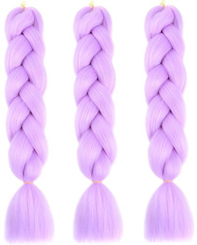 3er-Set Jumbo Kunsthaar (50 cm, 100 g) – Kanekalon Extensions für Crochet Twist & Box Braids – Pink, Blau oder Lila, Anzahl der Artikel: Lila