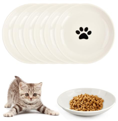 6 Piezas Comedero Gato Ceramica Cuenco, Bol para Gatito Antivómitos, Plato Comida Cachorro Plano, Tazon de Porcelana para Perros Agua y Comida para Aliviar la Fatiga de Bigotes