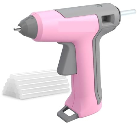 3.6V White/Pink Cordless Electric Glue Gun with 20pcs 7MM Glue Stick Vertical Placement Electric Hot Melt Glue Gun Fast Heating(Pink)
