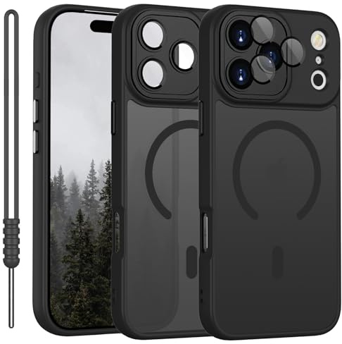 YUANDMI für iPhone 17 Pro Max Hülle kompatibel mit MagSafe, Handyhülle für iPhone 17 Pro Max Magnetisch Matte Touch Kameraschutz, rutschfest Kratzfest Schutz Stoßfest Hülle Matt Schwarz