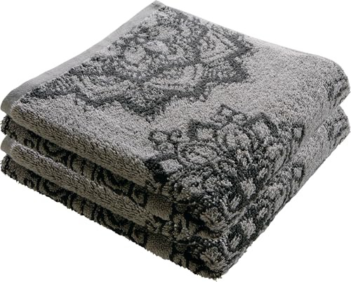 Erwin Müller Duschtuch Mandala 2er-Pack grau/anthrazit Größe 70x140 cm - besonders flauschig, voluminös, äußerst saugfähig