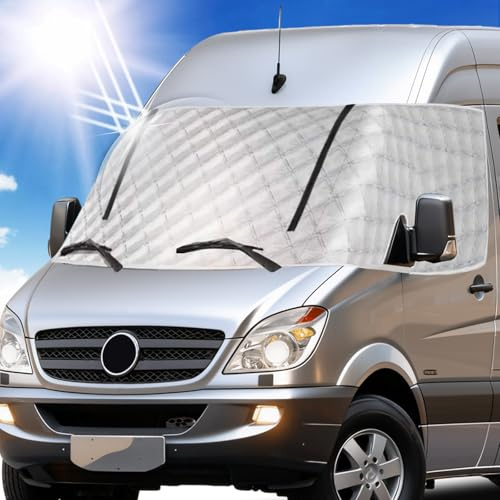 Hicover Außen Thermofenstermatte für Dodge Mercedes Sprinter (2006–2015) | Klasse B Thermoschutz Abdeckung Außenisoliermatte Wohnmobil Abdeckung Sonnenschutz Reißverschluss Frontscheibenabdeckung