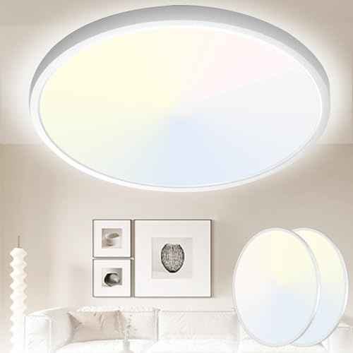 Yexati LED Deckenleuchte 32W 4000LM 6000K/4000K/3000K IP54 Ultra Dünn Deckenlampe, Flach Rund Modern Badezimmer Lampe Küchenlampe für Flur Schlafzimmer Balkon Wohnzimmer Ø40CM, Weiß 2 Stück