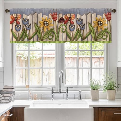 Treer Scheibengardinen Bistrogardine Küchengardine Kurzstores Sonnenblumen-Blumenmuster im Landhausstil Verdunkelungsvorhänge Küche Vorhänge für Kleine Fenster Schlafzimmer (Stil 8,H45 x B145 cm)