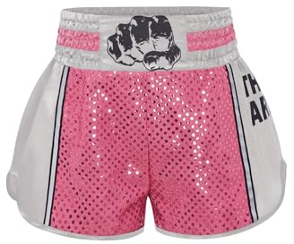 HULIJA Pojkar MMA shorts för kickboxing kampsport barn Sequins Muay Thai kampsport shorts, ROSA, 110-116