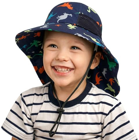 Zidoley Sombrero de sol para niños con protección UV 50 – Sombrero de verano ligero con ala ancha, malla transpirable y correa ajustable para la barbilla, sombrero de playa para niños y niñas (50-54