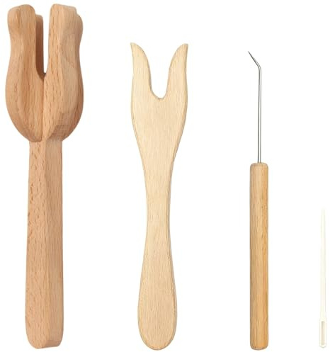 Texvora 4 Pcs Lucet Knitting Fork, Double-Ended And Four-Pronged Forks Included, Diy Weaving Tool For Cords And Bracelets