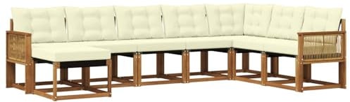 vidaXL Outdoor-Sofagarnitur mit Kissen 8 pcs Natur und Creme, Garten Sofa, modernes Ecksofa, Robustes Sitzmöbel, Möbel für Terrasse, gemütliche Lounge