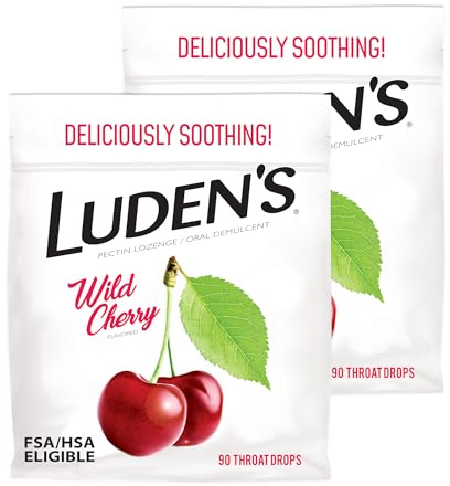 Luden's Sore Throat Relief Drops, Wild Cherry, 90 Count, 2 Pack