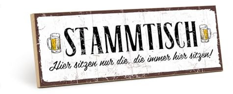 TypeStoff Holzschild mit Spruch – STAMMTISCH – im Vintage-Look mit Zitat als Geschenk und Dekoration - HS-00494