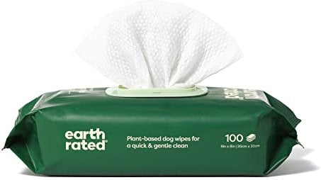 Earth Rated Pet Wipes for Dogs and Cats, Hypoallergenic, Cleaning and Hydrating, for Grooming Paws, Body and Bums, Unscented, 100 Count
