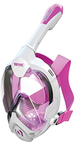 Seac Magica, Schnorchelmaske Vollgesichtsmaske Anti-Beschlag System mit einem weichen Maskenkörper, Dry Top Schnorchel mit Auslassventil, weiß/rosa, XS/S