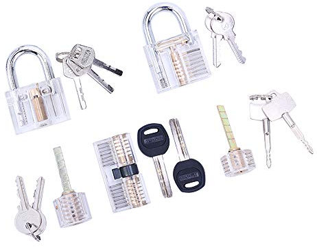 Loboo Idea 5 pièces Set de verrouillage de pratique, Trousse à outils transparente, cadenas d’entraînement, cadenas, serrure de serrurier pour les débutants et les serruriers professionnels