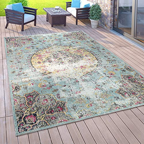 Paco Home Outdoor Teppich Balkon Terrasse Vintage Küchenteppich Orient Muster Rauten Ethno, Grösse:200x280 cm, Farbe:Bunt