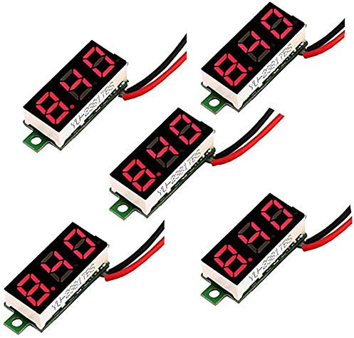 RUNCCI-YUN 5 Stück Mini Digital DC Voltmeter, LED DC Spannungsprüfer 0,28 Zoll Zwei-Draht Spannungsprüfer, DC 2,5V-30V LED Spannungsanzeige Panelmeter(Rot 5 Stück)