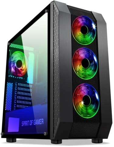 Spirit Of Gamer – Rogue VI - Boitier PC Gamer ATX/mATX/ITX – Façade et Paroi en Verre Trempé – 4 Ventilateurs LED RGB Adressable 120mm – Compatible Aura/MSI Mystic/ASROCK 3Pin