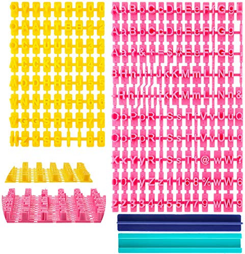 225 Pcs Alphabet Number Punctuation Cookie Letter Biscuit Stamp Cookie Letters Stamp Set Including alphabet Lower and Upper Case for biscuit decor Embosser Cutter Fondant DIY Tool(Yellow, Pink)