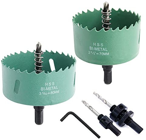 LAIWEI Kit per sega a tazza bimetallica da 70 mm e 80 mm Combinazione universale per sega a tazza HSS con pergolato, adatto per legno, plastica, metallo morbido