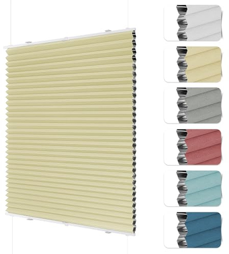 HOMEDEMO Wabenplissee Plissee ohne Bohren Klemmfix Verdunklung Thermo Zweifarbig Beige 40 x 130cm(BxH) Faltrollo 100% Blickdicht, Sonnenschutz & Schallschutz Plisseerollo für Fenster & Tür