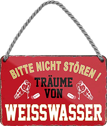 Blechschild ''Träume von Weisswasser'' 18x12cm Geschenk Lustige Sprüche Feier Vintage Retro Geburtstag Deko Party Überraschung Fan Hockey Eishockey Liga Teamsport Verein Puck