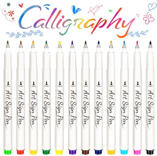 AOSUCO 12 Farben Kalligraphie Stifte Set, Handlettering Starter Set, Brush Pen für Schreiben, Illustration, Journaling, Zeichnungen, Calligraphy Anfänger Geschenke für Kinder, Bullet Journal Zubehör