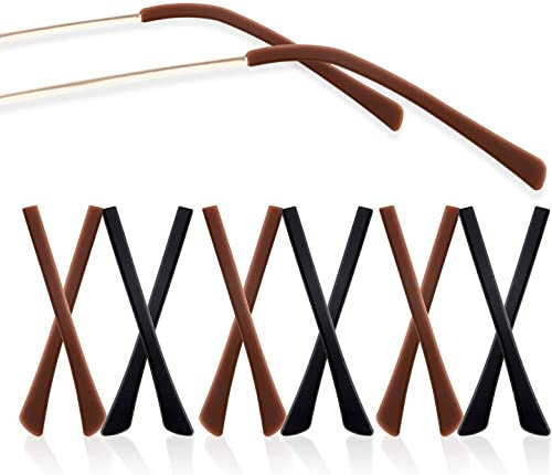 Eyeglass End Tips, 10 Paar Silikon Anti-Rutsch-Ohrstrümpfe Stücke Tube Sleeve Eyewear Soft Replacement Tips ONLY for Thin Slim Wire Eyeglass Sunglasses Legs Black Brown …