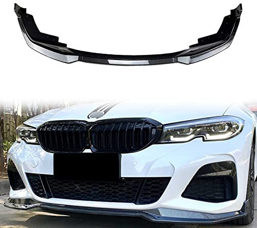 LLKLKL Frontspoiler für BMW 3 Series G20 M-Pack 320i 330i 2019-2022, Schwarz, Kohlefaser-Look, Polyurethan (PU), Front-Unterseite
