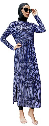 IMEKIS Damen Muslimisch Bademode 3tlg Kopftuch Bescheidener Badeanzug Islamischer Burkini Badeanzug Langarm Schwimmoberteil mit Hose Hijab Ganzkörper Schwimmanzug Navy Blau XL