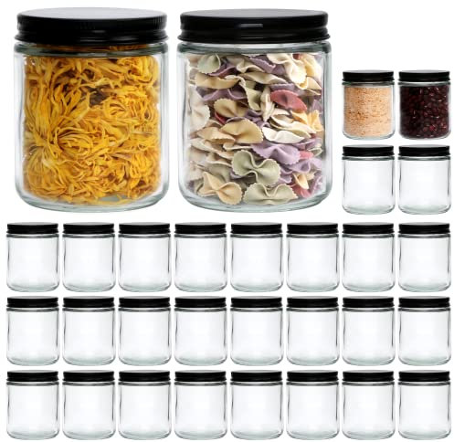 Encheng 8 OZ Glass Jars with Metal Lids,Clear Round Empty Candle Jars with Airtight Lids,Small Mason Canning Jars for Food,Candle,Honey,Candy,30 Pack.