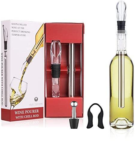 VUNKQU Weinkühlstab aus Edelstahl, Weinkühler Set Flaschenkühler + Dekanter 3-in-1 Premium Wein Zubehör mit Weinkorken + Weinflaschen Kapselschneider für Weißwein, Rotwein, Geschenke für Weinliebhaber