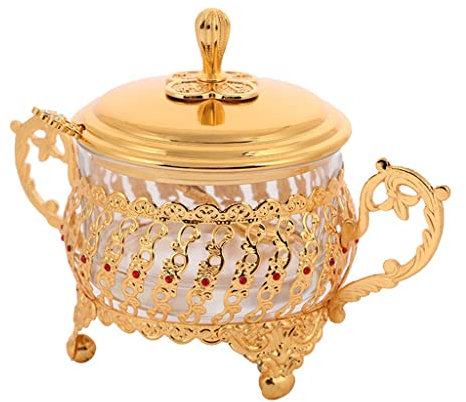 Trjgtas GENIGW Vintage sucrier avec cuillère et couvercle verre arôme sucrier fournitures de cuisine métal creux Western