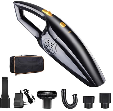DEWEL Aspiardora de Mano, 6000PA/120W Aspirador de Coche Potente, Mini Aspirador sin Cable, Aspiradora Portátil Recargable con 4 Boquillas de Seco y Húmedo, Filtro Lavable