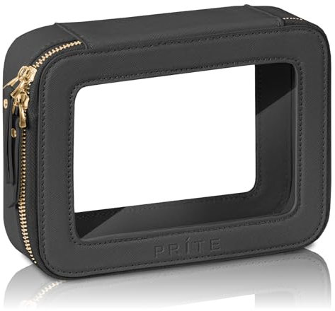 Prite Transparent Kosmetiktasche Durchsichtig Kulturtasche Damen Make Up Tasche Reise wasserdichte Kulturbeutel Auto Organizer mit Goldenem Doppelreißverschlüss (Schwarz)