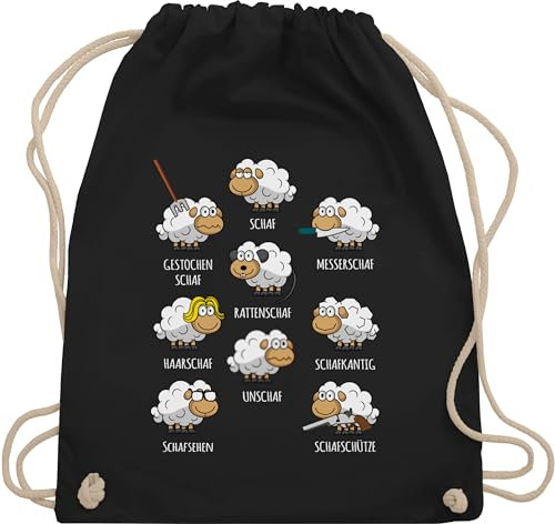Turnbeutel Rucksack - Taschen - Schafe Schäfchen Schäfer Schaf Sheep Schafbauer Lustig Witzig - Unisize - Schwarz - tasche+schaf schafen unschaf beutel mit gestochen sportbeutel rucksackbeutel