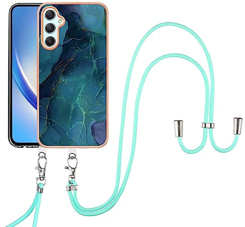 SNCLET Coque pour Samsung Galaxy A25 5G Housse avec Cordon TPU PC Marble Étui pour Téléphone Galaxy A25 5G avec Cordon Bumper Coque Antichoc Lanyard Necklace Case pour Samsung A25 5G,Marbre Vert
