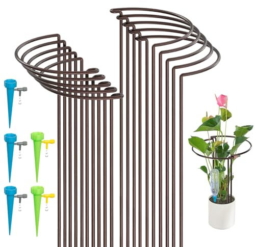 KAZITOO 10 Pack 60cm Tall Bow Plant Support Stakes, Large Strong Metal Garden Supports Sticks Retro Half Round Flower Hoops Ring Cage for Peonies Hydrangea Tomato Vegetables Sedum Monstera(Bronze)