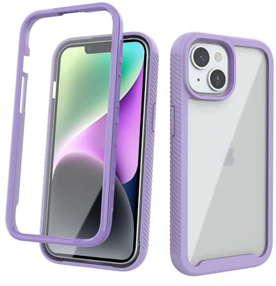 Tveinan 360 Full Body Rugged Shockproof Bumper Case for iPhone 13/14 6.1 (Purple)