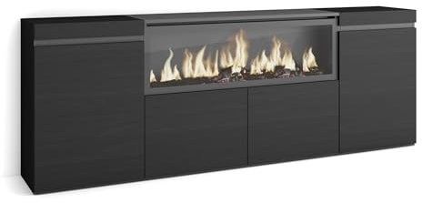 Skraut Home | Sideboard, Highboard | Kommode, Komodenschrank | 210 | 4 Türen | Elektrokamin XXL | Moderner Stil | Schwarz