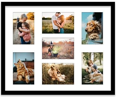 20x16 Inch 7 Opening Photo Collage Frame, Display Seven 6x4 Inch Photos, Multi Aperture Family Picture Frame, Black